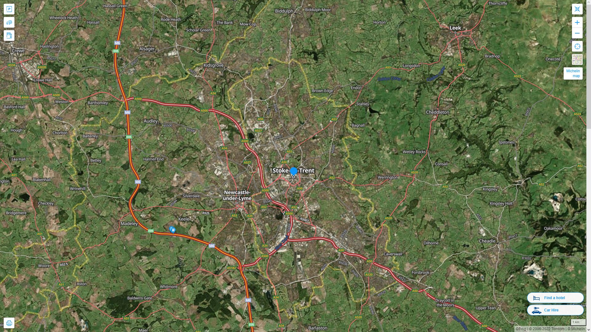 Stoke on Trent Royaume Uni Autoroute et carte routiere avec vue satellite